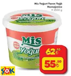 MİS YOĞURT YARIM YAĞLI HOMOJENİZE 2500 G MİS YOĞURT YARIM YAĞLI HOMOJENİZE 2500 G